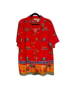 Vintage White Stag Linen Blend Tropical Fish Shirt Women 18W Fits 14/16